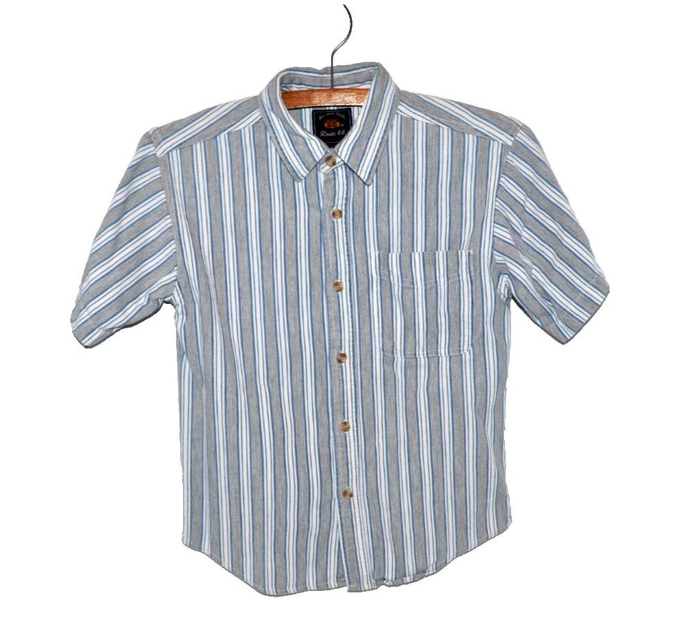 Route 66 Boys Striped Gray/Blue/White Short Sleeve Oxford Button Down L 10-12